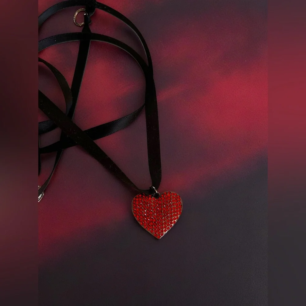 Red Heart Crystal Pendant Choker Necklace